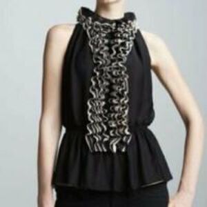 Robert Rodriguez Chiffon Ruffle Halter Lace Blouse‎